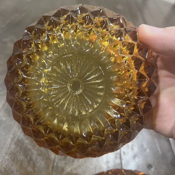 Vtg Indiana Glass Amber Candy Dish Fairy Lamp Metal Acorn Finial Mount Vernon - Picture 6 of 10